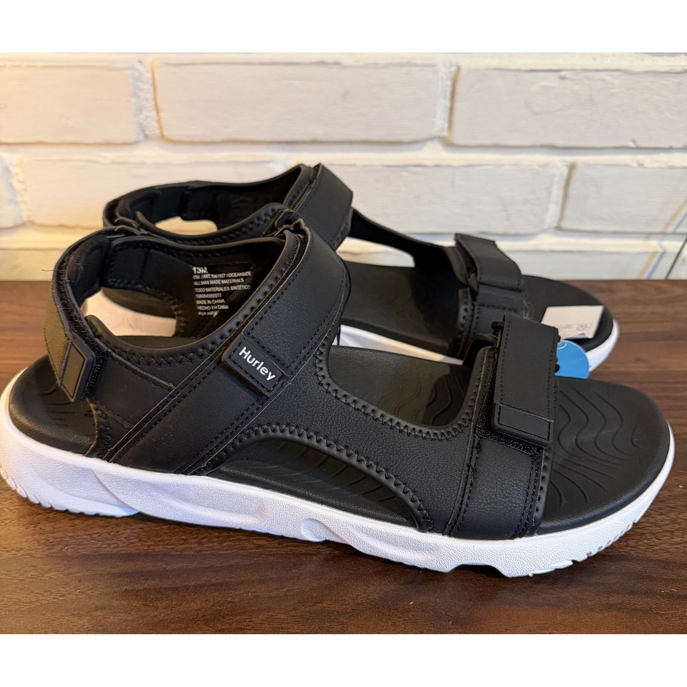 Hurley Oceanside Mens Sport Sandals Black White •13• Adjustable Straps Gorpcore